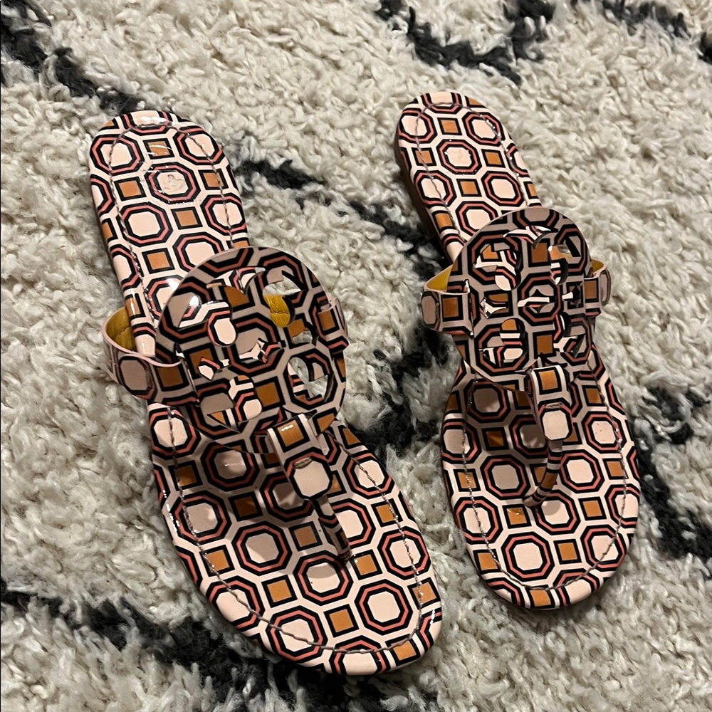Tory Burch Pink and Brown Geometric Sandals